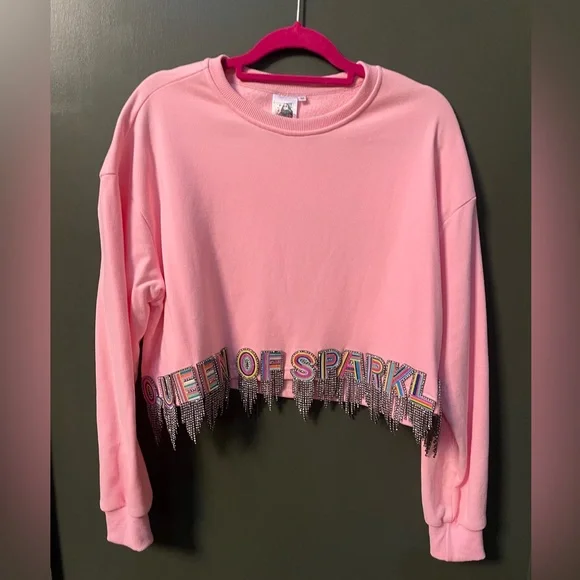 QUEEN OF SPARKLES Pink Fringe Sweater - Picture 2 of 7
